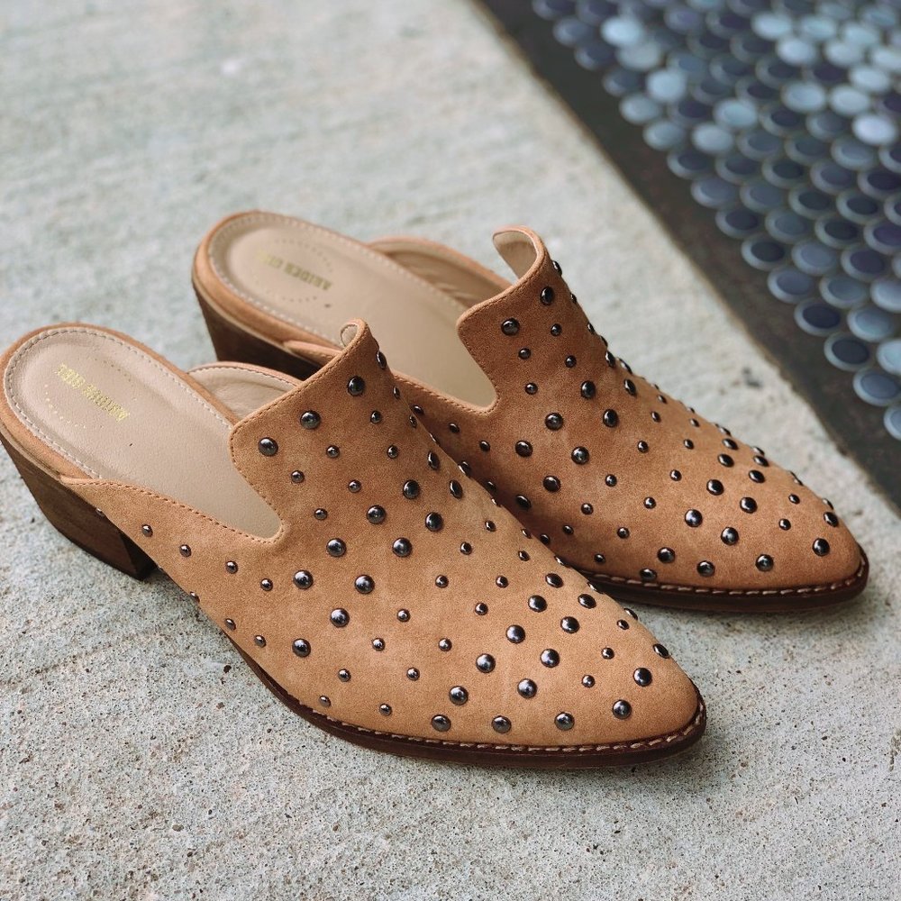 Cara Studded Mules-Whiskey